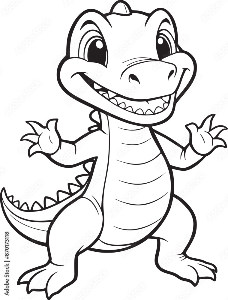 Naklejka premium Coloring book page on a white background with a cute crocodile standing. line art drawing