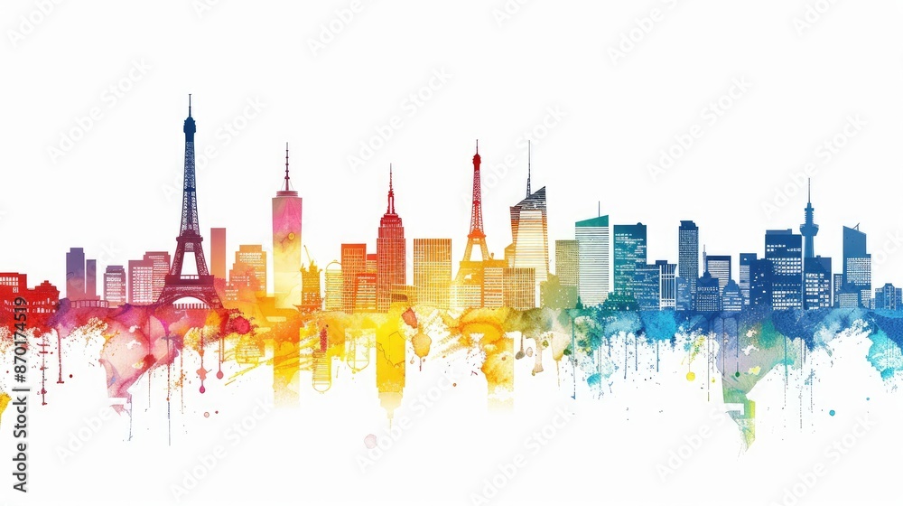 Obraz premium Watercolor Cityscape with Rainbow Hues