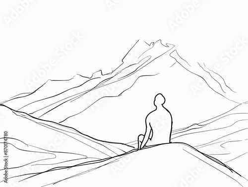 Ambitious Strides: A Silhouette's Journey Towards Mountainous Heights