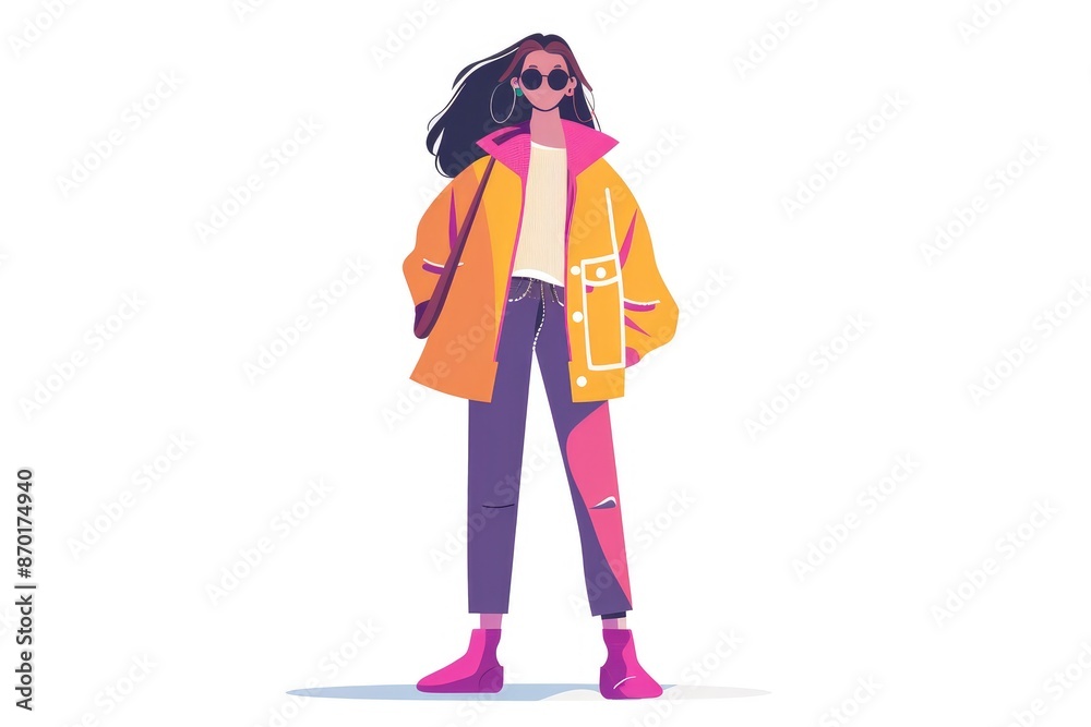 Stylish Girl in Yellow Jacket and Sunglasses