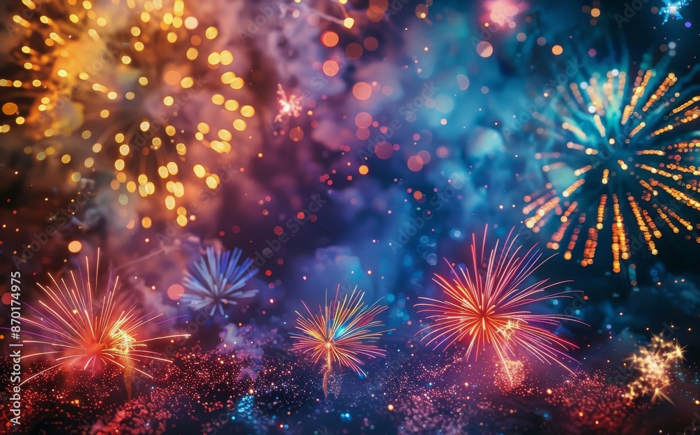 Obraz premium Colorful Fireworks Display During Nighttime Celebration