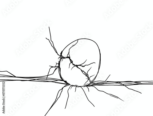 Cracked Egg: Fragility and Growth Potential Symbolism in Minimalistic Line Drawing