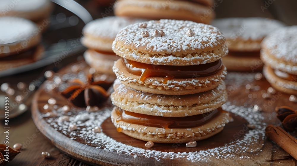  Three macarons with powdered sugar on top