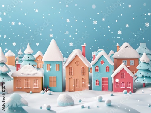 Wallpaper Mural Whimsical winter village scene with colorful houses and falling snow. Perfect for holiday and winter-themed projects. Torontodigital.ca