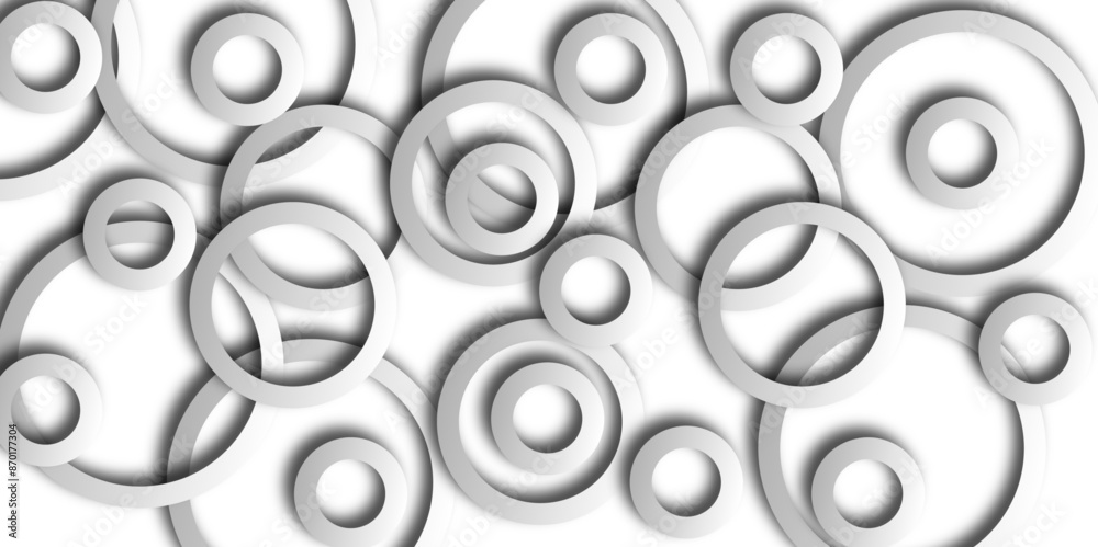 Abstract illustration of randomly arranged gray rings with soft shadows on white background. Seamless White Circle Pattern. Design for card, brochure, cover, banner, artwork, Xmas, backdrop, lights, Abstract illustration of randomly arranged gray rings with soft shadows on white background. Seamless White Circle Pattern. Design for card, brochure, cover, banner, artwork, Xmas, backdrop, lights,