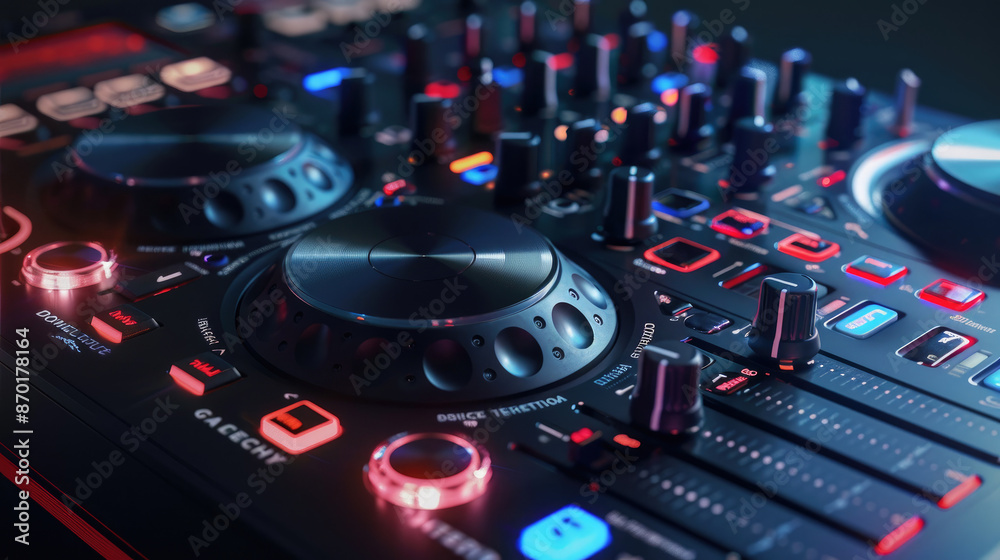 Close-up View of Modern DJ Setup with Controller and Mixer