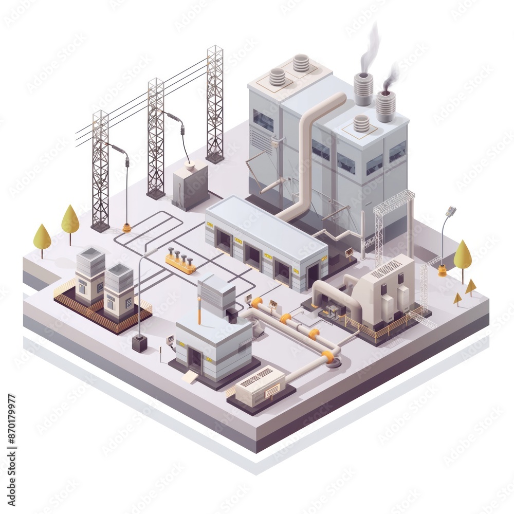 3D rendering of electrical plant on a white background in isometric view 3D rendering of electrical plant on a white background in isometric view