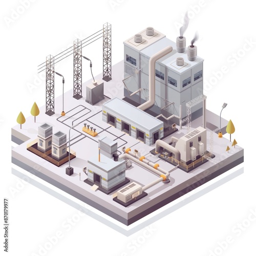 3D rendering of electrical plant on a white background in isometric view