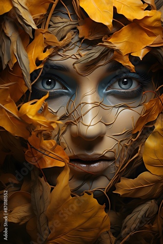 Earthy autumn elements fill the environment and combine to create clear snow, maple leaves, ethereal lighting, and surreal photorealism.