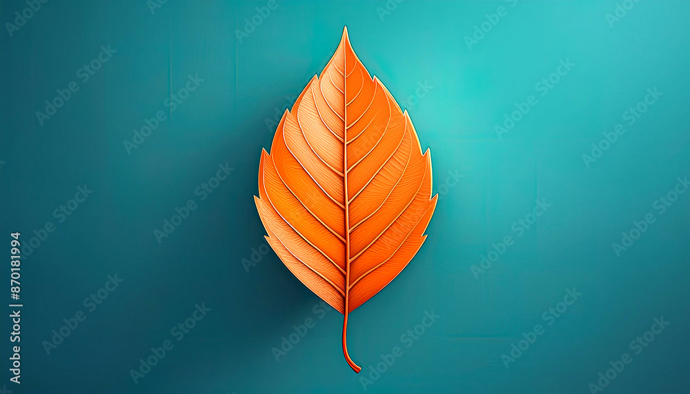 Obraz premium Illustration of a single orange leaf on a turquoise background. 6