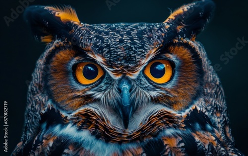 Close-Up Portrait of a Great Horned Owl With Intense Yellow Eyes