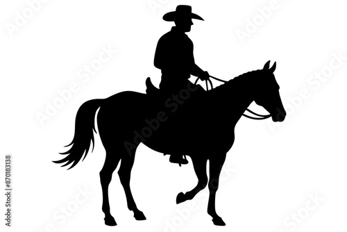 black and white cowboy silhouette, cowboy vector illustration, cowboy silhouette, horse silhouette isolated vector Illustration, png, cat icon	