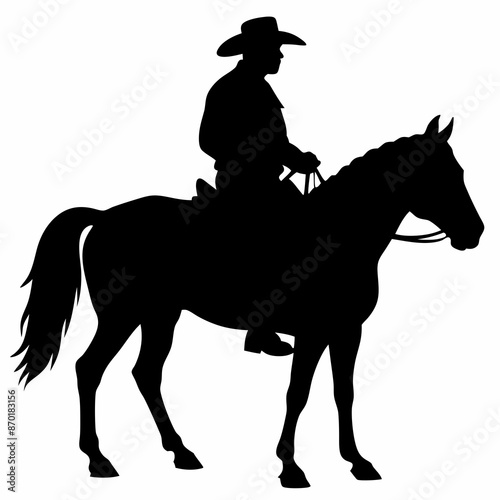black and white cowboy silhouette, cowboy vector illustration, cowboy silhouette, horse silhouette isolated vector Illustration, png, cat icon	