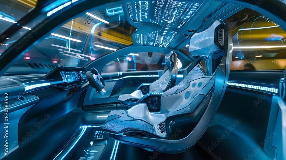 Fototapeta premium Autonomous vehicle interior with futuristic design.