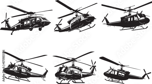 Helicopter Silhouette Icon Vector illustration Bundle