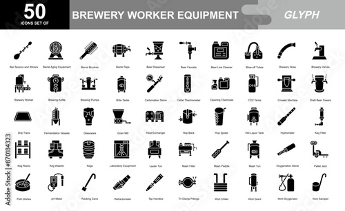 Brewery Worker equipment icon set