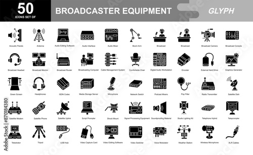 Broadcaster equipment icon set