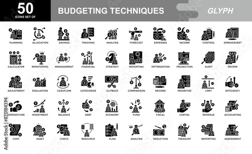 Budgeting techniques icon set