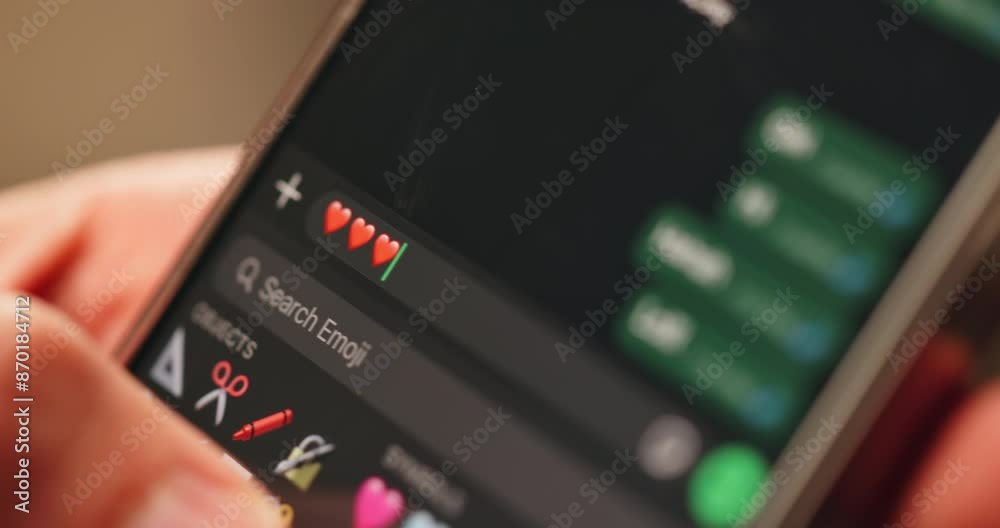 Person, hands and smartphone in closeup for internet chat and emoji for connection, messaging and networking. People, mobile and touchscreen with text app or scroll on social media for communication Person, hands and smartphone in closeup for internet chat and emoji for connection, messaging and networking. People, mobile and touchscreen with text app or scroll on social media for communication