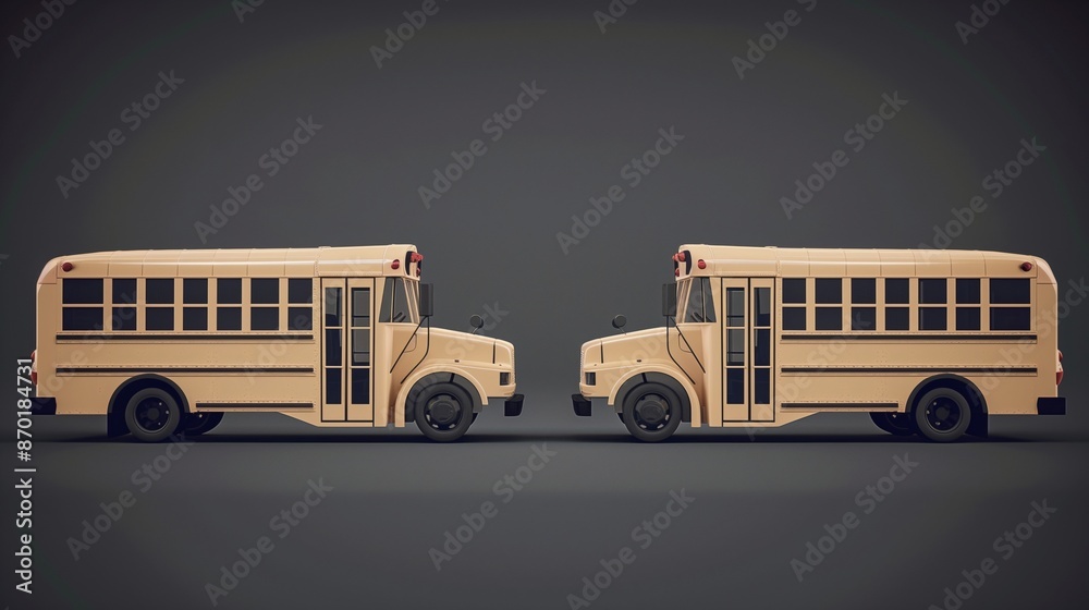Elegant and minimalist back to school beige school bus on left and ...