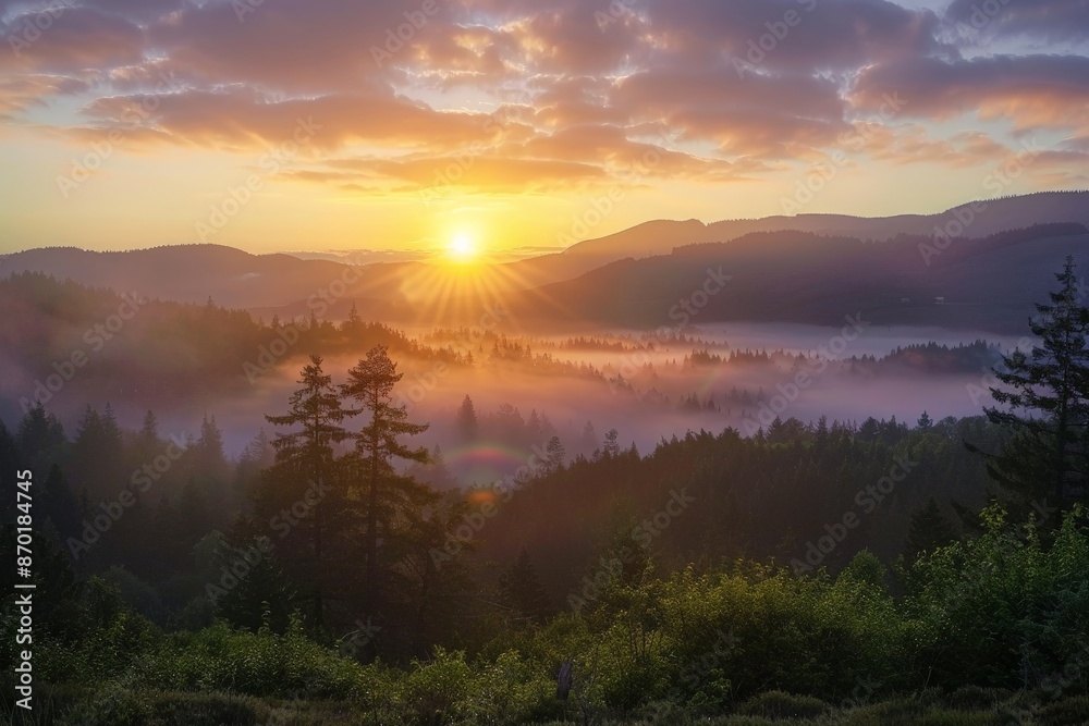 Sunrise over Misty Mountain Valley. Sunrise over Misty Mountain Valley.