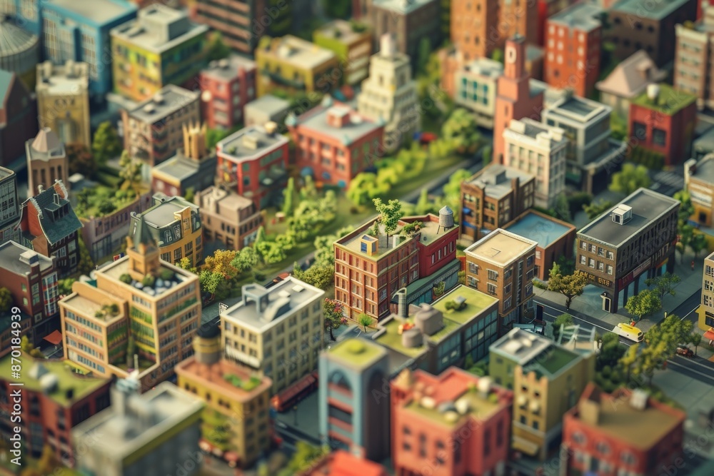 Fototapeta premium Miniature Cityscape with Green Roofs.