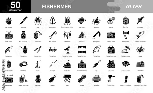 Fishermen icon set