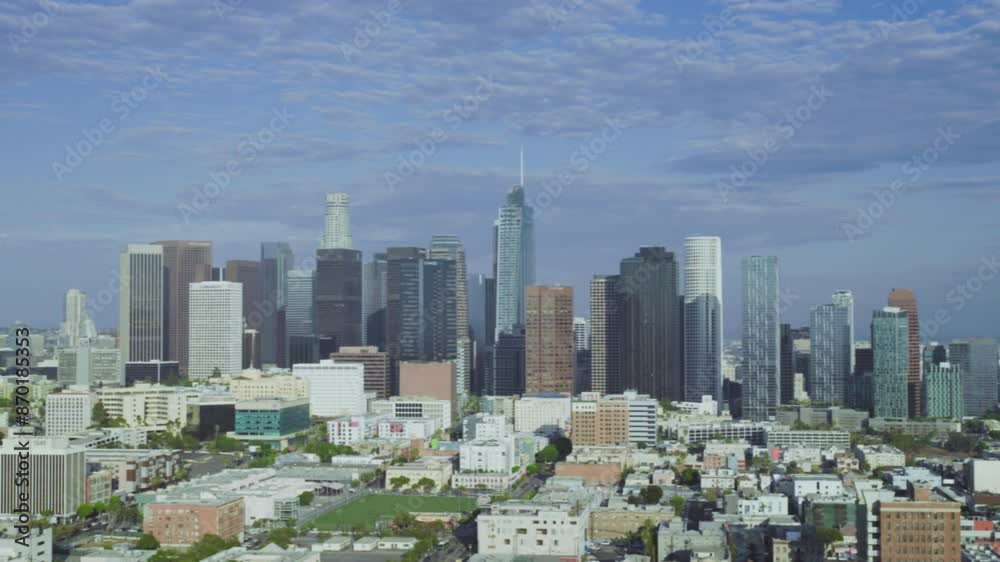 Panoramic aerial view of the Los Angeles skyline, capturing the bustling metropolis. Highlighting the concept of urban dynamism and modern cityscape, showcasing iconic landmarks and urban sprawl. Panoramic aerial view of the Los Angeles skyline, capturing the bustling metropolis. Highlighting the concept of urban dynamism and modern cityscape, showcasing iconic landmarks and urban sprawl.