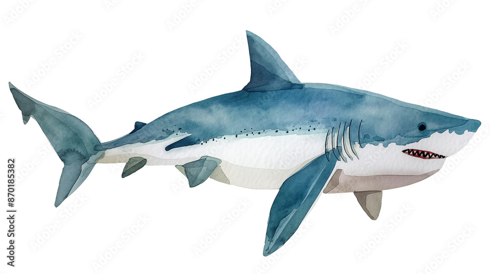 Fototapeta premium Watercolor Animated Shark Illustration isolated on a transparent background