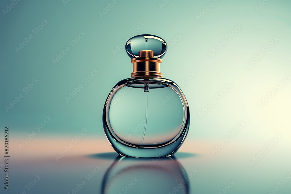 Premium Perfume Bottle with Clear Glass and Amber Liquid on Reflective Surface Premium Perfume Bottle with Clear Glass and Amber Liquid on Reflective Surface
