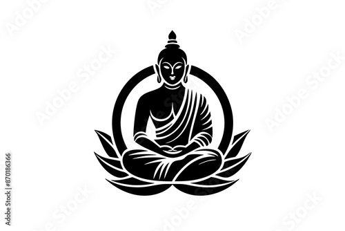 black and white buddha silhouette, buddha vector illustration, Lotus silhouette, Buddhism Lotus position silhouette isolated vector Illustration, png, buddha  icon	