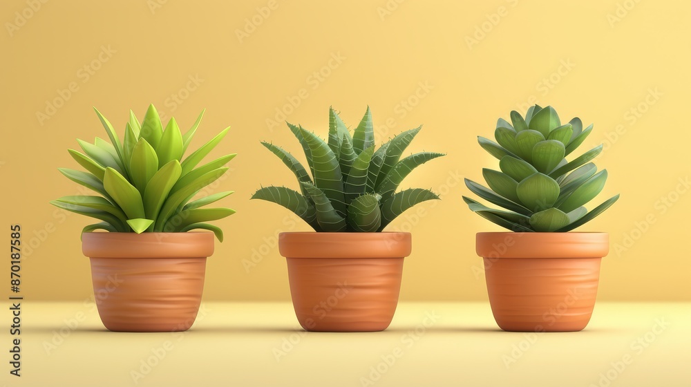 Small plant in a pot, minimalist 3d render Small plant in a pot, minimalist 3d render