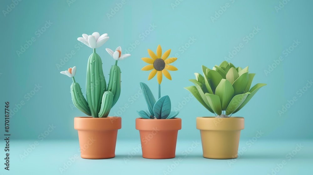 Small plant in a pot, minimalist 3d render Small plant in a pot, minimalist 3d render