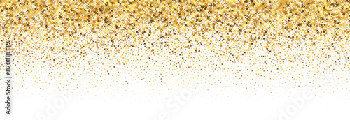 Gold falling star confetti background. Repeated golden sparkle glitter pattern. Yellow and orange sparks gradient wallpaper. Celebration Christmas, New Year or birthday party backdrop. Vector 