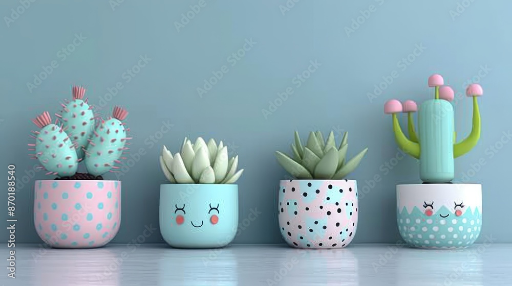 Small plant in a pot, minimalist 3d render