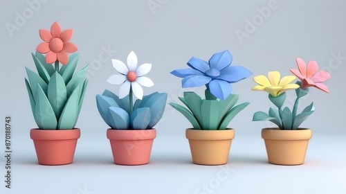 Small plant in a pot, minimalist 3d render