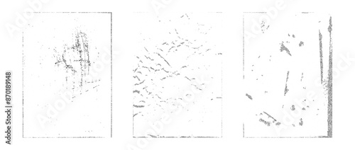 Stippled rough grunge collection. Aged pixelated texture paper overlay set. Dotted scratched crumpled background. Dirt grainy distressed backdrop for poster, vinyl cover, frame, banner. Vector pack