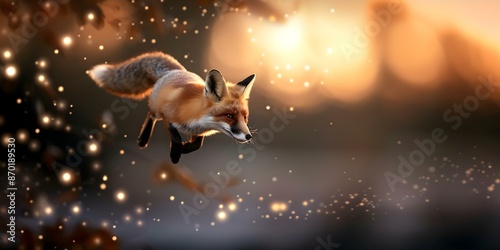 "Fox Soaring Through a Crescent Moon Amidst Starlit Sky". Concept Wildlife Photography, Night Sky, Magical Moments, Animal Behavior, Nature's Wonders