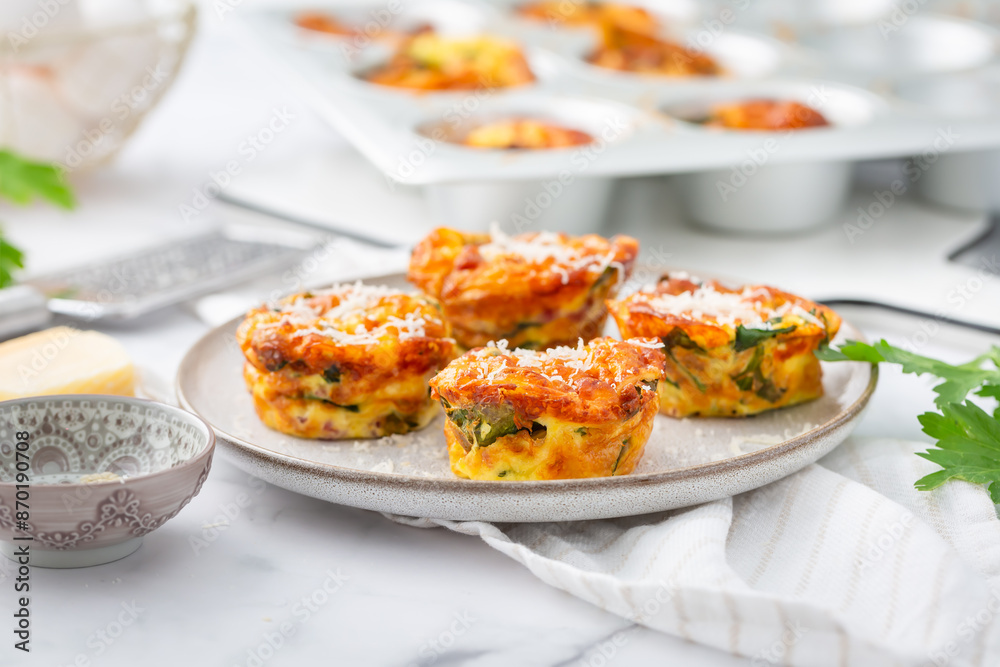 Homemade healthy spinach and cheese egg muffins, high protein and low carb breakfast Homemade healthy spinach and cheese egg muffins, high protein and low carb breakfast