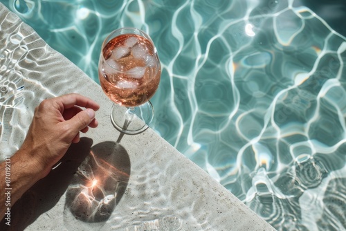 A Glass of Rose by the Pool on a Sunny Day