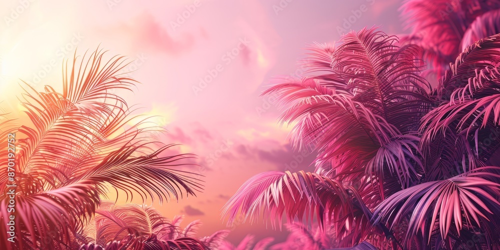 Sunset over Tropical Palm Trees in Vibrant Pink and Purple Hues Sunset over Tropical Palm Trees in Vibrant Pink and Purple Hues