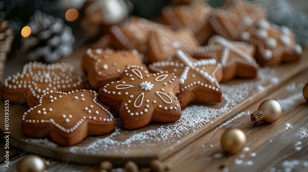 Gingerbread cookies arranged on rustic wooden table. Gingerbread cookies arranged on rustic wooden table.