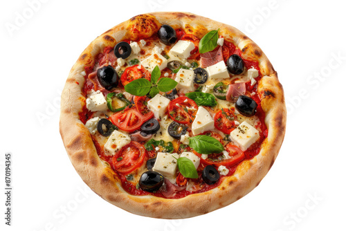 Greek pizza isolated on transparent background