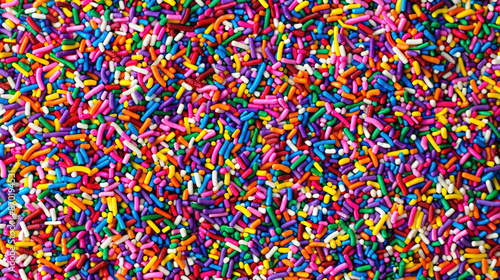 Rainbow sprinkles background tile realistic photo. Close up food photography, for advertisement, product promotion, background, wallpaper.