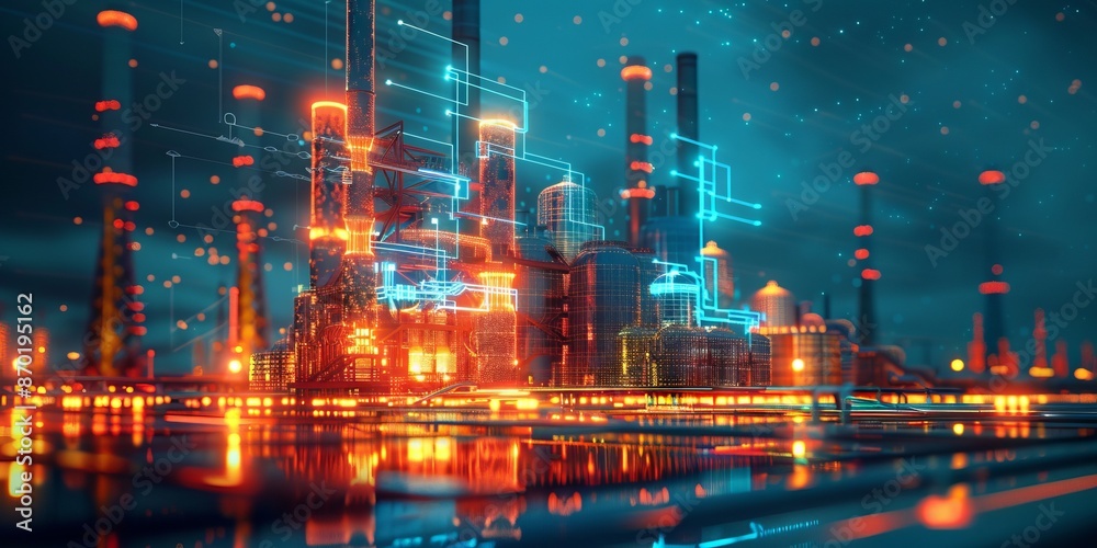 Futuristic Digital Factory with Neon Lights and Data Streams Futuristic Digital Factory with Neon Lights and Data Streams