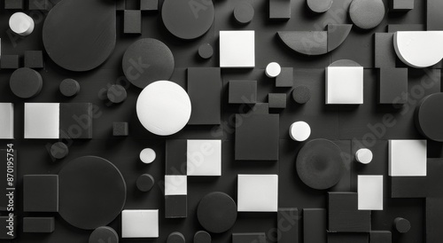 Black and White Geometric Wall Art With Circles and Squares