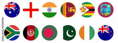 Full members of International cricket council (ICC) flag icons isolated on transparent background