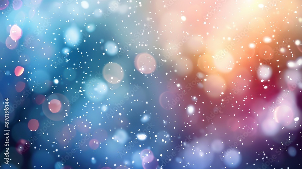 Obraz premium An abstract background featuring defocused bokeh lights with a blurred, colorful abstract on an unfocused background, resembling a falling snow effect.
