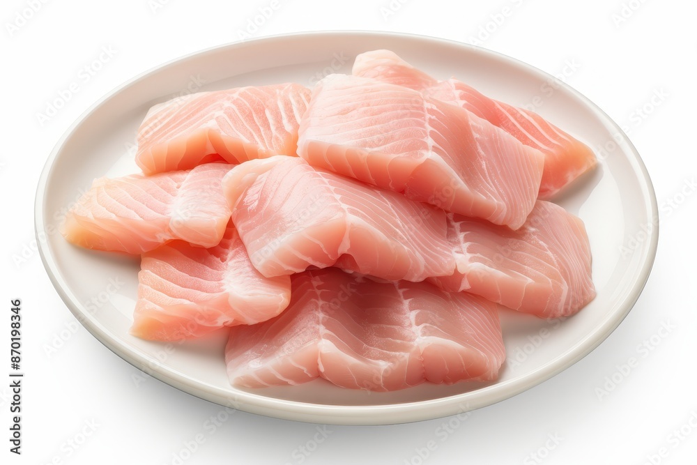 Raw Fish Filets on a Plate on white background Raw Fish Filets on a Plate on white background