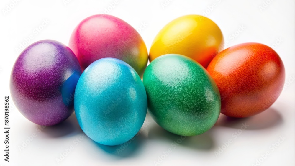 Vibrant solid-colored Easter eggs arranged artfully on a pristine white background, exuding understated sophistication, serenity, and refined simplicity in high definition. Vibrant solid-colored Easter eggs arranged artfully on a pristine white background, exuding understated sophistication, serenity, and refined simplicity in high definition.